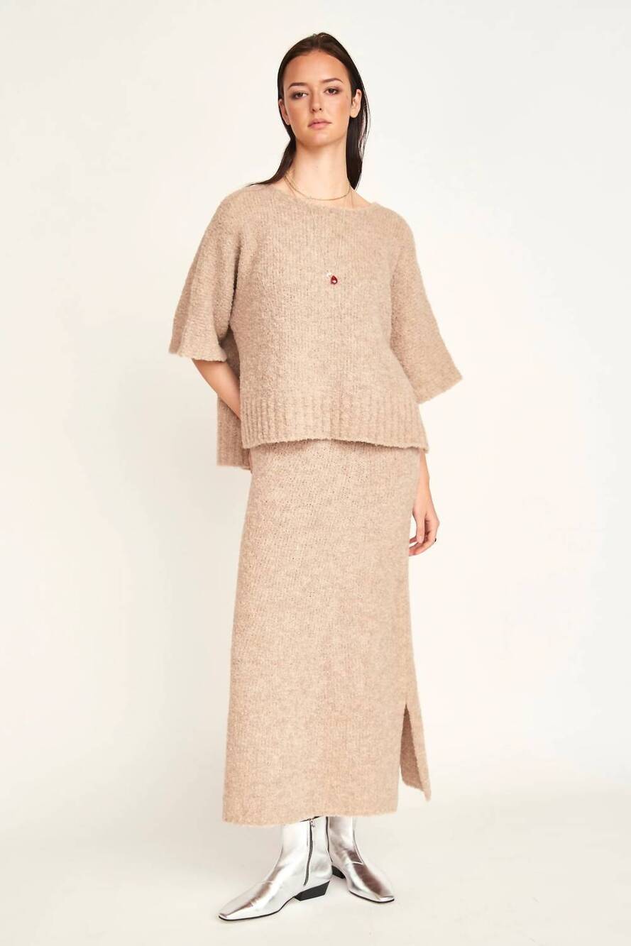 NEW MIRTH fez boucle top in graham cracker